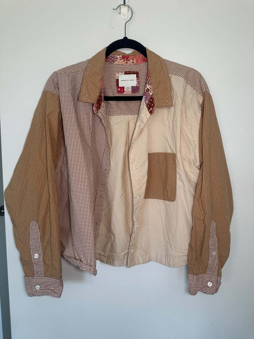 American Eagle Patchwork Gingham Shirt Size XL Brown